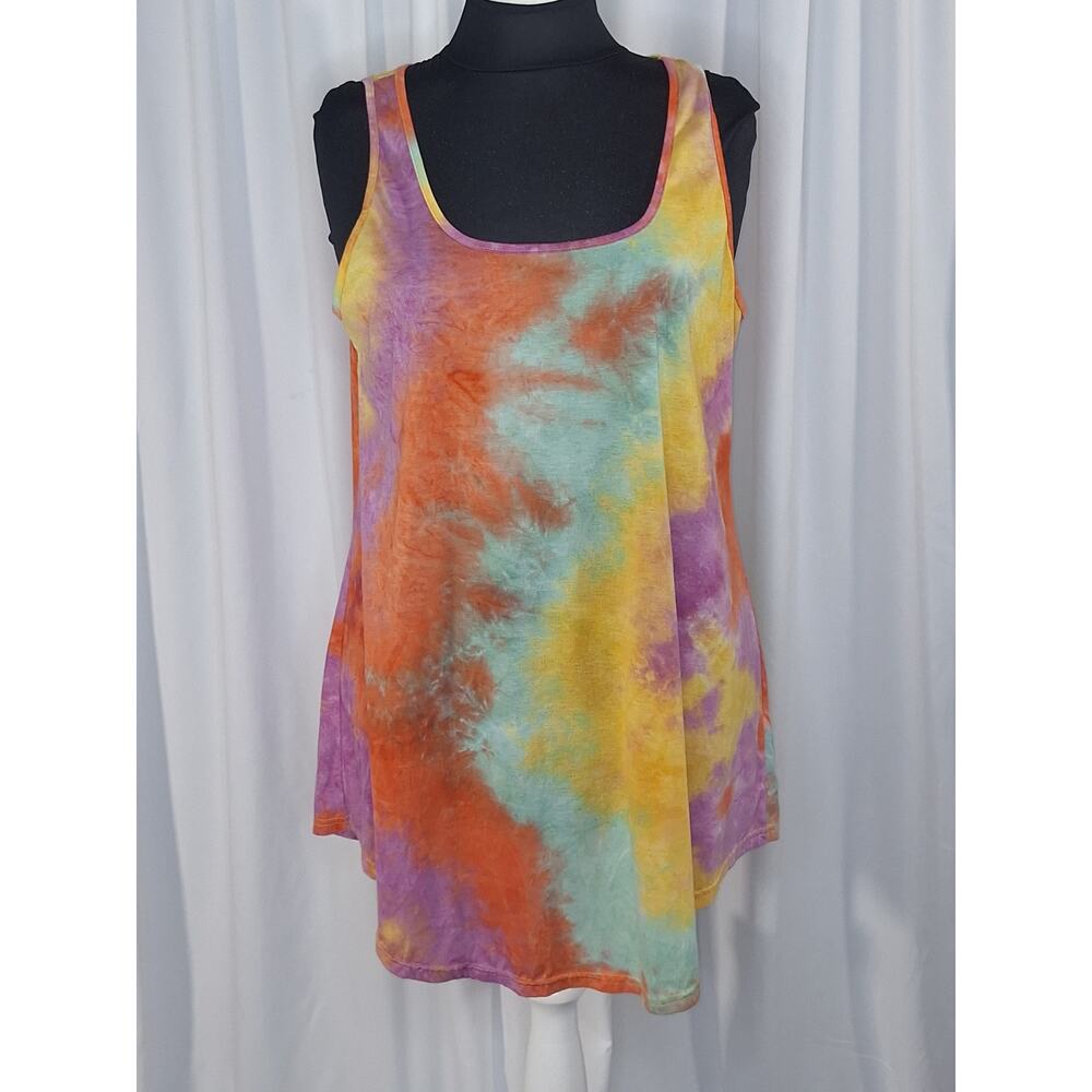 Tie Dye Tunic Top 2XL Comfortable Stretch Boho Festival Sherbet Colors Flowy